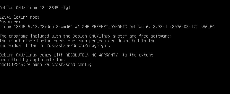 Nano opening sshd_config on Debian console